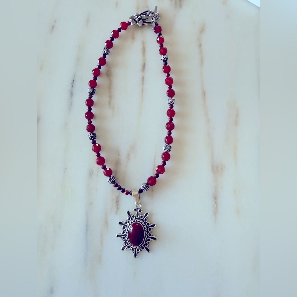 16 inch sterling silver, and semi precious stone necklace.